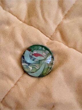 Pokemon Venomoth Green and Pink Botanical Glass Art Pin